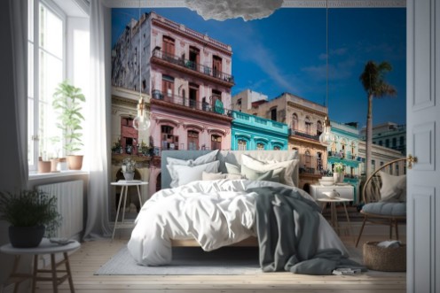 Afbeeldingen van Die Hauptstrae in Havanna Calle Paseo de Marti mit alten restaurierten Huserfronten und Oldtimer auf der Strae