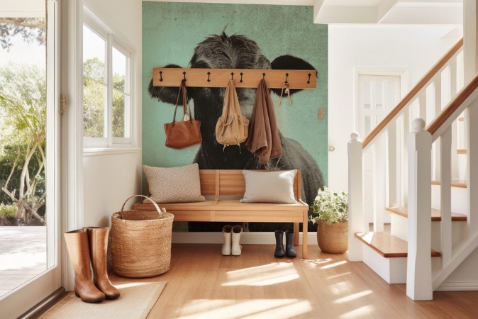 Picture of Cute angus cow on farm with vintage grunge effect  Black heifer face against rural sky great for background or print