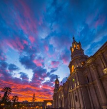 Picture of Cathedral of Arequipa Peru with stunning sky at dusk