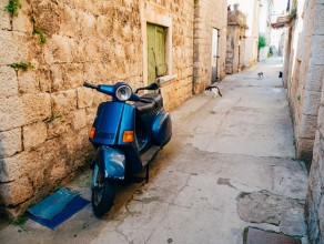 Picture of Retro Scooter for hipsters on the streets of Croatia and Montenegro A small malotrade moped