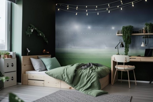 Afbeeldingen van Foggy soccer field  Mixed media