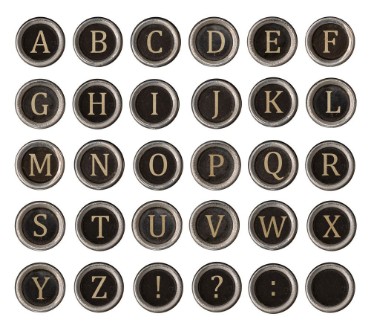 Picture of Set of old typewriter keys with alphabet on it isolated on white background