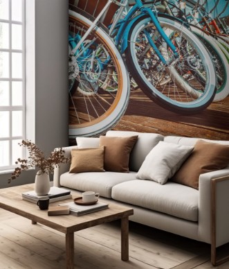 Picture of Many bikes in a row on the street Bicycle parking Colored bicycles on the street