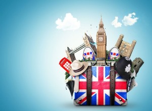 Picture of England vintage suitcase with British flag
