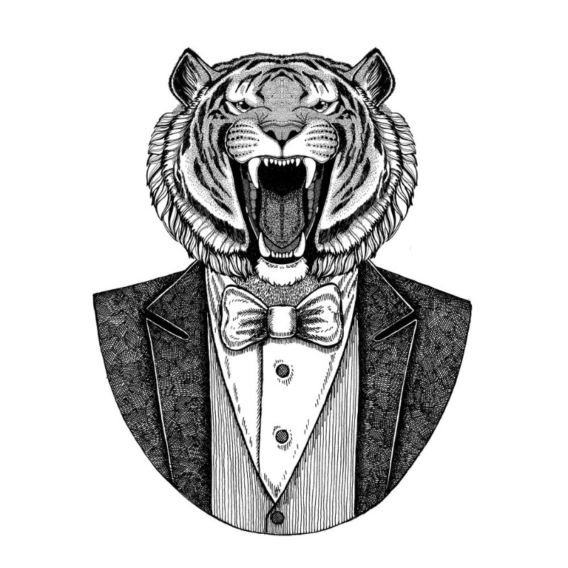 Picture of Wild tiger Hipster animal Hand drawn illustration for tattoo emblem badge logo patch t-shirt