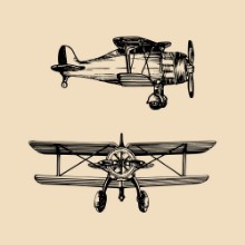 Afbeeldingen van Vintage retro airplane logo Vector hand sketched aviation illustration in engraving style for poster card etc