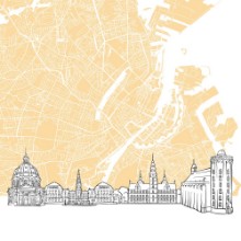 Bild vun Copenhagen Denmark Skyline Map