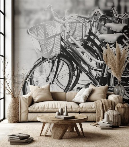 Picture of Black and white travel bicycle for rent in urban vintage color effect