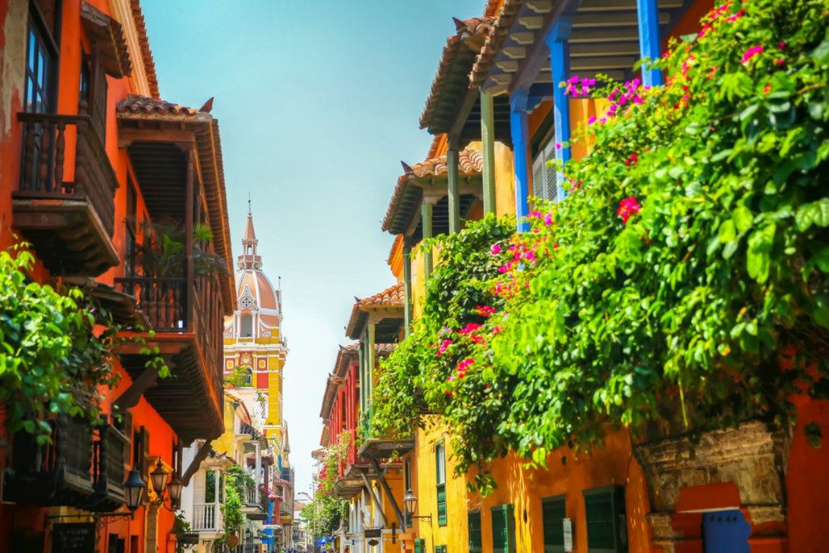 Picture of Flowers on the porch in old town Cartagena