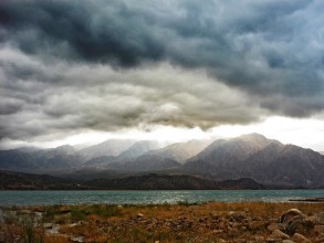 Picture of Dramatic clouds above lake near Mendoza in Argentinian Andes