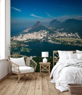 Afbeeldingen van Rodrigo de Freitas Lagoon Two Brothers and Pedra da Gavea Mountains Ipanema and Leblon Aerial View Rio de Janeiro Brazil