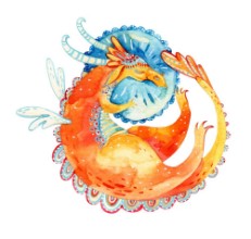 Picture of Watercolor sleeping cute dragon on a pillow Fairy tale cartoon character isolated on white background Hand painted illustration for kids children design