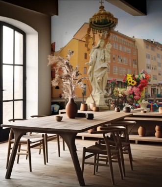 Afbeeldingen van Statue of the Blessed Virgin Mary and Christ child on a canal in Chioggia North Italy Europe