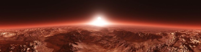 Picture of Mars from orbit panorama of Mars Marsim landscape sunrise over Mars 3D rendering