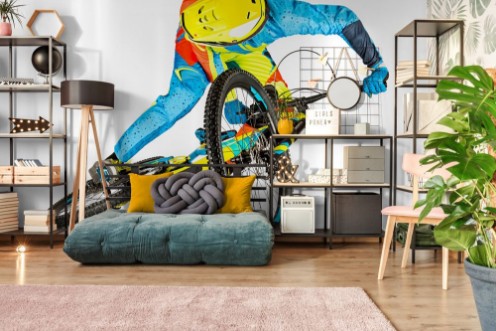 Picture of Extrem whip jump on mountain bike isolated on white background  downhill freeride enduro concept