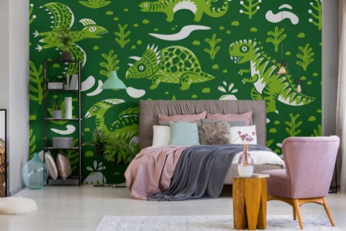 Picture of Seamless pattern with cartoon dinosaurs