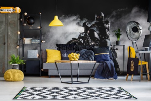 Bild på High power motorcycle chopper with man rider at night