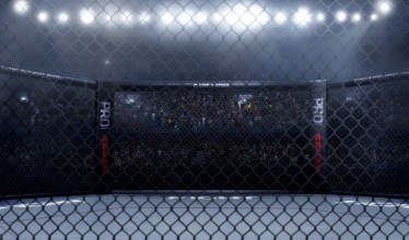 Pilt Empty mma arena side view under lights complete tribune 3D rendering
