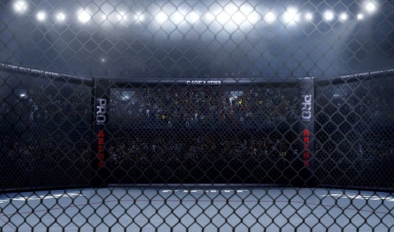 Bild von Empty mma arena side view under lights complete tribune 3D rendering