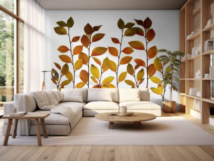 Obrázok z Autumn twigs border with ginger green and yellow leaves