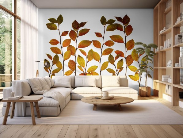 Picture of Autumn twigs border with ginger green and yellow leaves