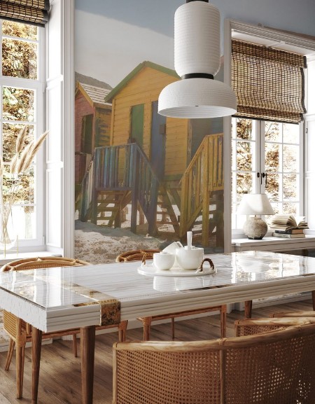 Image de Colorful huts on sand against mountain