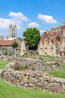 Picture of Ruins of  St Augustines Abbey with Canterbury Cathedral in the background England