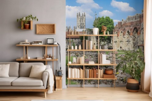 Picture of Ruins of  St Augustines Abbey with Canterbury Cathedral in the background England