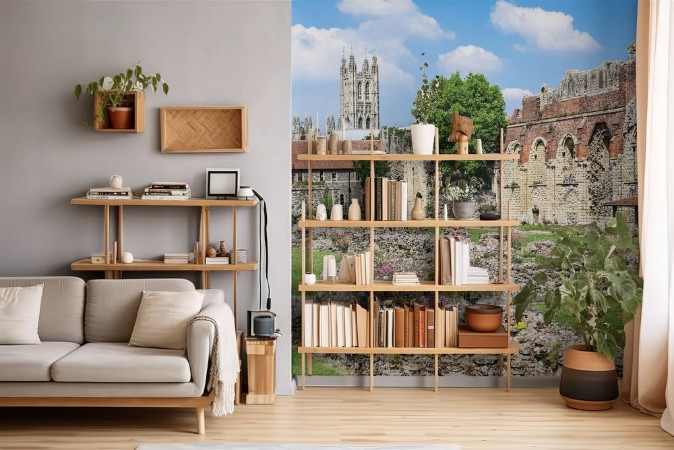 Picture of Ruins of  St Augustines Abbey with Canterbury Cathedral in the background England