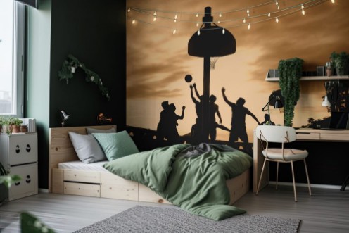 Afbeeldingen van Basketball players at sunset