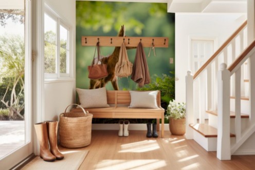 Afbeeldingen van Junges Reh steht auf einer Waldlichtung