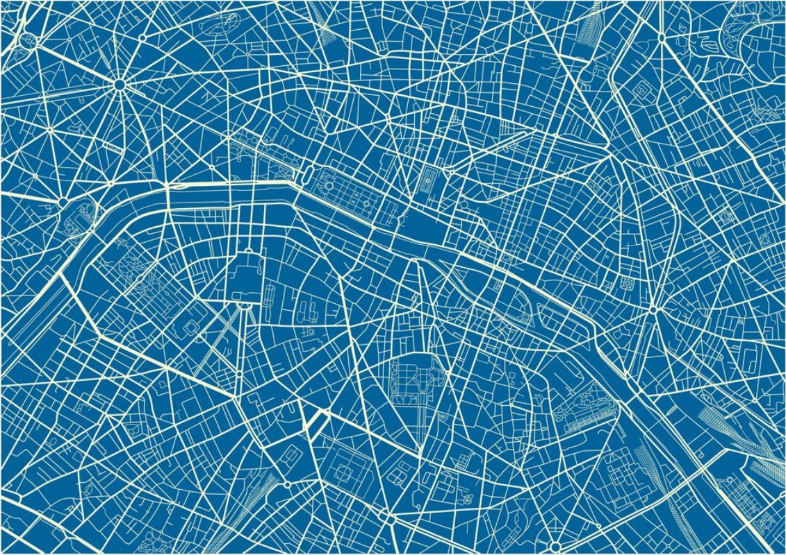 Picture of Blue and White vector city map of Paris with well organized separated layers