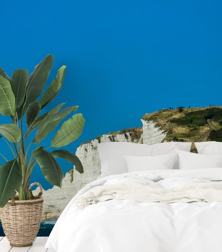 Picture of Chalk cliffs in Etretat with church Notre-Dame de la Garde