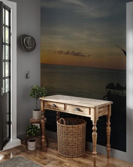 Afbeeldingen van Stunning sunset captured north on Zanzibar Tanzania Africa Sailboat passing by