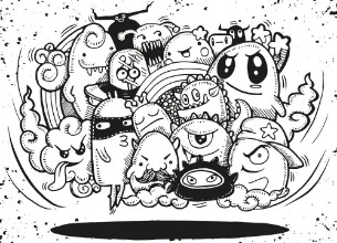 Image de Angry cartoon monsterHand drawn Crazy doodle Monster group Halloween conceptdrawing styleVector illustration