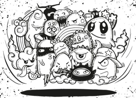 Picture of Angry cartoon monsterHand drawn Crazy doodle Monster group Halloween conceptdrawing styleVector illustration