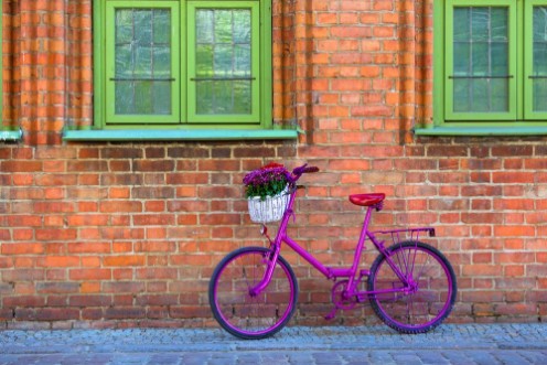 Picture of Pink bike standing by the wall
