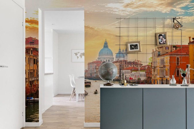 Obrázek Grand canal and Basilica Santa Maria della Salute Venice in sunrise light Italy retro toned