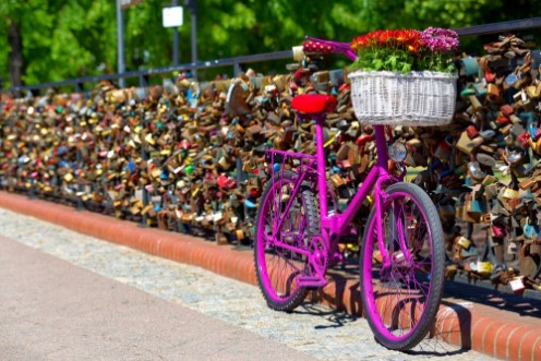 Pilt Pink bike standing on the bridge of love
