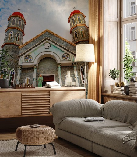 Afbeeldingen van San Pablo Costa Rica - April 3 2017  Church of Archangel Gabriel and sculpted gardens of San Rafael de Heredia Park