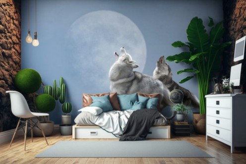 Picture of A pair of wolves singing their melancholy song for the moon