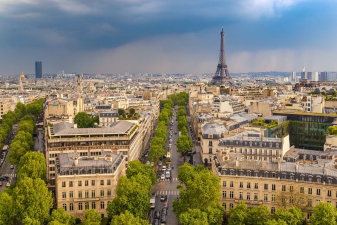 Picture of Paris city skyline view from Arc de Triomphe with Eiffel Tower Paris France