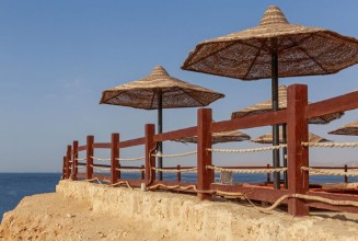Picture of Sunshade beach umbrellas in resort in Sharm El Sheikh Egypt