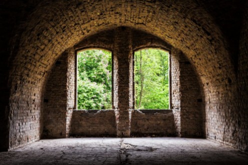 Picture of Brick vault old ancient castle room with windows grunge