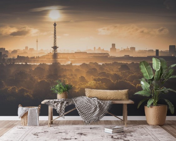 Afbeeldingen van Berliner Fernsehturm und Funkturm zum Sonnenaufgang