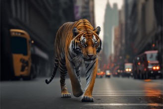Attēls Tiger in the city
