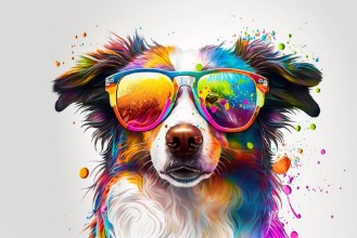 Bild vun Colorful dog with sunglasses