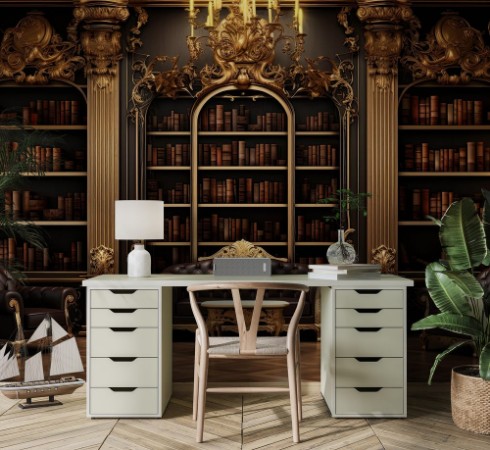 Afbeeldingen van Golden bookshelves