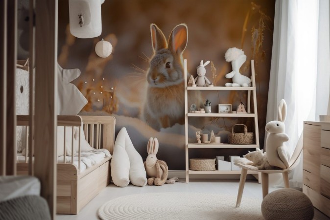 Picture of A rabbit lit by the sunrise on a snowy field