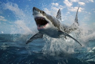 Снимка на White shark leaping out of water